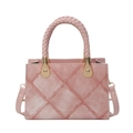 Bolso tote rosa de lona acolchada con asas de PU y detalles metálicos dorados - Rosa