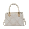 Bolso bandolera beige crema con asa tejida y textura de rombos acolchados grandes - Blanco Roto