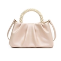 Elegant cream pleated cloud bag with pearl beaded top handle and slim crossbody strap - Pearlescent Light Pink