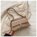 Elegant beige rectangular underarm bag with a silver metal twist lock in PU leather - Dark Khaki
