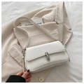 French retro white matte leather underarm bag with silver buckle and wide strap - White