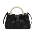 Elegant black cloud handbag with pearl handle and pleated texture in faux leather - Black