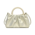 Champagne pearl handle cloud bag with pleated design and detachable shoulder strap - Pearlescent Silver