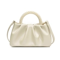 Borsa a nuvola bianco crema minimalista con manico di perle e texture a pieghe - Bianco Perlato