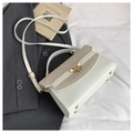 Elegant white and beige woven crossbody bag with gold geometric lock for women - White