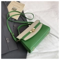 Classic green handbag with beige woven texture detail and elegant golden chain strap - Green