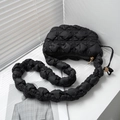 Black puffy cloud crossbody bag with bubble texture and soft quilted wide strap - Black