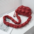 Quilted puff cloud bag in deep red soft fabric with matching shoulder strap for women - Red