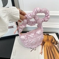 Pink quilted metallic shoulder bag with unique bubble handles and cloud texture - Pink