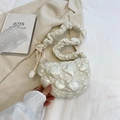Chic beige quilted bubble shoulder bag with ruched strap and cloud shape design - Off White