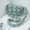 Mint green quilted cloud bag with puffy texture and integrated padded shoulder strap - Grey Green