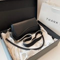 Black matte leather square bag with wave flap and dual straps in a luxury gift box - Black