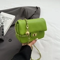 Grass green pleated crossbody bag with gold chain and unique globe ornament - Green