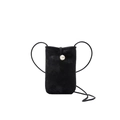 Mini borsa a tracolla in velluto nero con chiusura a perla e tracolla sottile - Nero