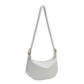 Minimalist white PU leather crescent moon shoulder bag with gold metal buckle detail - White