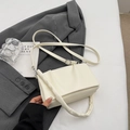 Minimalist cream white pleated handle crossbody bag with an adjustable strap - White