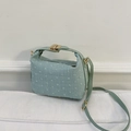 Minimalist light green textured crossbody bag with gold clasp and leather shoulder strap - Green