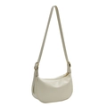 Minimalist beige PU leather croissant bag with adjustable strap and gold zipper - Ivory