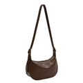 Brown PU leather crescent shoulder bag with adjustable strap and golden buckle detail - Coffee