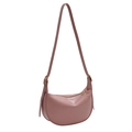 Chic dusty pink PU leather croissant hobo bag with gold zipper and adjustable strap - Pink