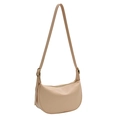 Beige PU leather dumpling crescent shoulder bag with adjustable strap and gold metal hardware - Khaki