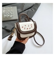 Mini handbag in white and brown with cute cherry print and golden metal hardware - Coffee