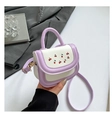 Mini handbag in purple and beige with cherry print and detachable shoulder strap - Purple