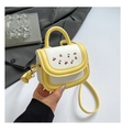 Mini yellow and white crossbody bag featuring cute cherry print and adjustable strap - Yellow