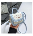 Mini light blue and beige handbag with cherry print and matching shoulder strap - Blue