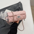 Chic pink quilted cylinder crossbody bag with silver lock and chain strap for women - Pink