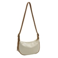 Chic hobo bag in beige PU leather with brown contrast straps and champagne gold hardware - Cream-Brown