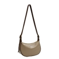 Beige and brown PU leather dumpling bag with adjustable shoulder strap and gold hardware - Khaki with Coffee