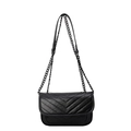 Minimalist black chevron quilted crossbody bag with stylish metallic chain strap - Black