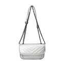 Silver quilted small square flap bag with V-shaped stitching and black chain strap - Silver