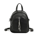Mini schwarzer Rucksack aus Kieselleder mit Strass-Reißverschlüssen und Herz - Schwarz