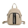 Beigefarbener Mini-Rucksack aus genarbtem Leder mit schwarzem Reißverschluss - Khaki