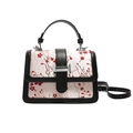 Modern Chinese style crossbody square bag in white brocade with red plum embroidery - Black-Red
