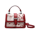 Retro red and cream square handbag featuring elegant plum blossom embroidery with metal clasp - Red