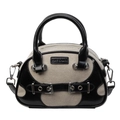 Elegante borsa a mano in tela e pelle con cuciture a contrasto per donna - Nero
