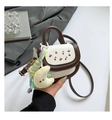 Mini cream handbag with cherry print and plush moon charm in variant dark brown trim - Coffee With Charms