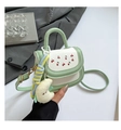 Mini mint green crossbody bag with cherry embroidery and moon plush pendant - Green with Charm