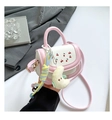 Pink and cream mini crossbody bag with cherry prints and a plush moon charm - Pink With Pendant