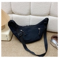 Fashionable black crescent crossbody bag in nylon with adjustable shoulder strap - Black