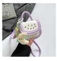 Mini purple and white crossbody bag with red cherry prints and plush moon charm - Purple with Pendant