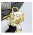 Mini yellow and cream crossbody bag featuring sweet cherry print and plush moon charm - Yellow with Pendant