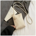Mini borsa a secchiello in pelle martellata bianco crema con dettaglio nodo - Bianco