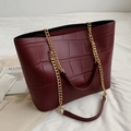 Burgundy crocodile pattern tote bag with gold chain handles and spacious interior - Burgundy