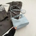 Fashionable light blue pleated messenger bag with gold hardware and slim strap - Blue