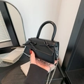 Mini black balletcore square bag with bow details and silver chain shoulder strap - Black