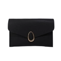 Elegante schwarze Saffiano-Leder-Briefumschlagtasche mit goldenem ovalem Metallverschluss - Schwarz
